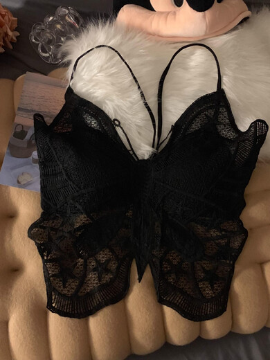 CLCEY Sexy Tube Top Butterfly Design Camisole Women's Padded Beautiful Back Bra Integrated Underwear Lace Top White M