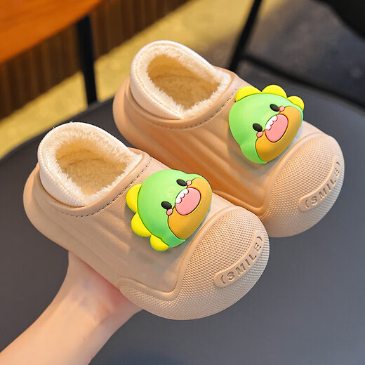 Children's cotton slippers, indoor non-slip and warm winter, waterproof and non-slip for boys and girls, home baby furry outer wear cotton slippers, upgraded version of environmentally friendly material, melon red (heel included), size 12 30/31 (shoe inner length 18CM, suitable for feet 17