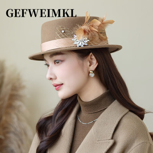 GEFWEIMKL merino wool hat women's autumn and winter new fashion versatile Hepburn style wool fisherman hat flat top ladies hat off-white M (56-58cm)