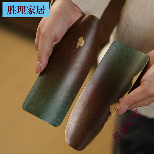 Jiutu Ancient Song Yuanzuo Brass Handmade Tea Cone Tea Needle Tea Spoon Retro Tea Spade Tea Ze Teaspoke Tea Dial Kung Fu Tea Ceremony Accessories Curved Tea Ze Wutong Double Rabbit Brown 172*63*