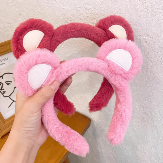 Cute plush bear headband for girls, sweet face wash headband, facial mask, hair band, high top hair tie, hairpin, rose red