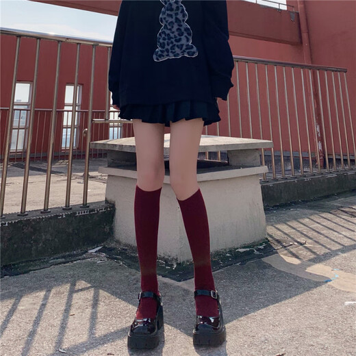 Jane DeiuneAY To films compression socks women's segmented slimming JK autumn and winter calf socks cotton college style brown mid-calf socks burgundy one size