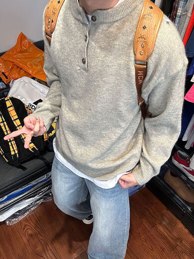 Xiaohongshu's hot style American retro Henry collar sweater for men in autumn and winter, lazy sweater with cleanf inner layer, gray upgraded version S S