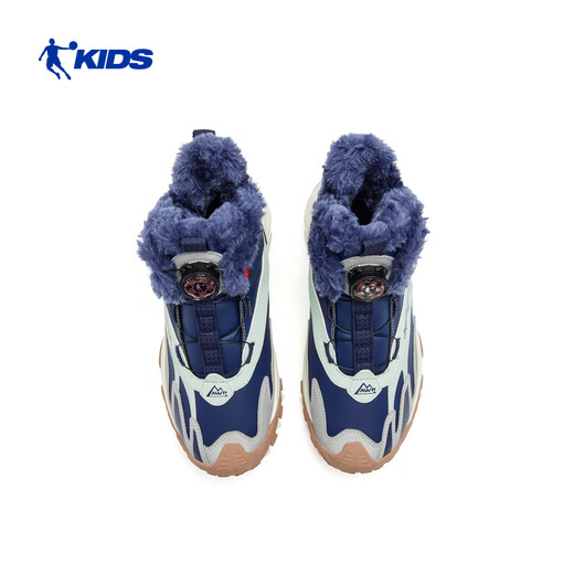 Jordan boys' plus velvet cotton shoes children's winter snow boots mid-top outdoor warm children's shoes ivory white/weigela blue 38
