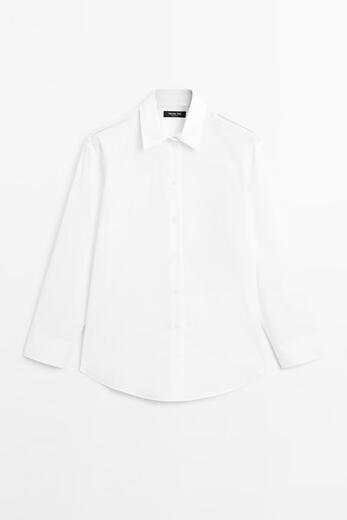 Massimo Dutti Autumn and Winter New Products 2025 Women's Clothing Classic Versatile Basic High Intelligent Cotton Long-Sleeved Shirt 05137887 White XS (165/84A)