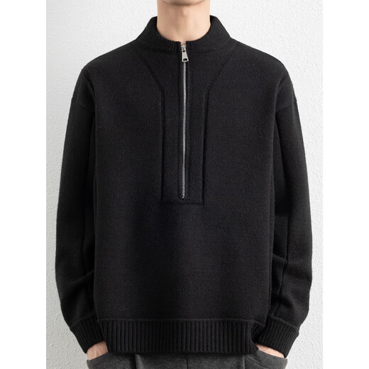 Jiangong high-end Henry collar sweater men's autumn and winter new British style retro half-zip sweater men's thickened sweater Gray M about 95-115 Jin Jin equals 0.5 kg can be worn