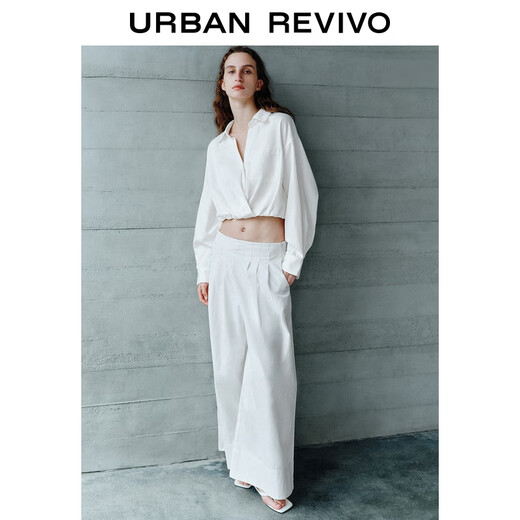 UR2026 Spring New Women's Simple Design Lapel Overlapping Waist Casual Shirt UWH850076 Original White S