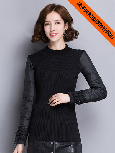 CARSEMKEITN Down Sleeves Cotton Sleeves Bottoming Shirt Women's Winter Sleeves Thickened Sweater with Fur Vest Knitted Slim-fitting T-shirt Black Turtle Collar Body Plus Integrated Velvet S Recommended 80-95Jin Jin is equal to 0.5kg