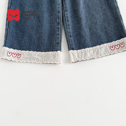 Uncle Hao Children's Products Autumn New Fashionable Girls 2025 Fashionable and Versatile Children's Straight Jeans Trendy Pants Children's Clothes Autumn Clothes Denim Blue 110 53 (Pants Length 62cm)