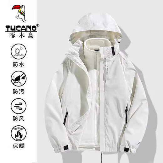 Woodpecker Jacket Men's Autumn and Winter Removable Three-in-One Jacket Couple Casual Jacket Outdoor Windproof Mountaineering Jacket Black (Jacket Jacket) XL (Recommended 120-145Jin Jin equals 0.5kg)