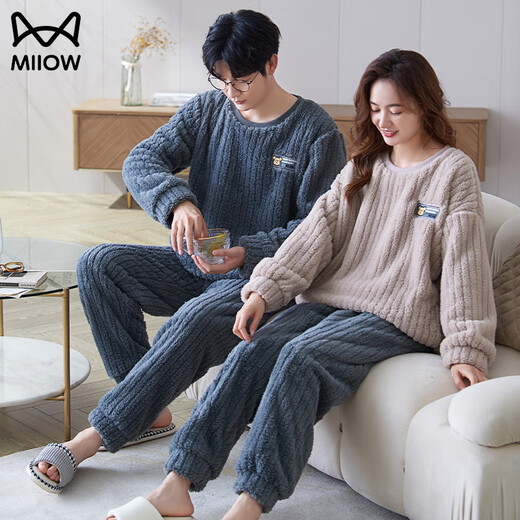 MiiOW coral velvet couple pajamas for women winter thickened velvet warm flannel large size can be worn outside home clothes suit men HMF7786 M women