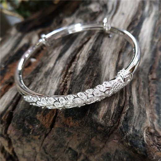 KZD Old Phoenix 999 pure silver Yunnan Dali snowflake silver sterling silver bracelet women's bracelet peacock exquisite push-pull gift bracelet (L-97) bracelet (one)