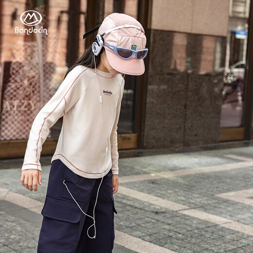 BANDOCIN 半度闲女童运动上衣秋冬装加厚25新款儿童冬季保暖打底衫t恤 米色 140