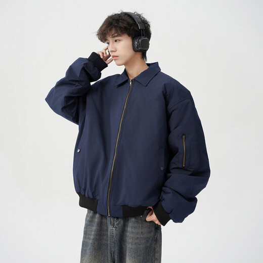 MMOPTOP American flight jacket autumn and winter men's fashion versatile loose casual jacket MJK10 navy blue L