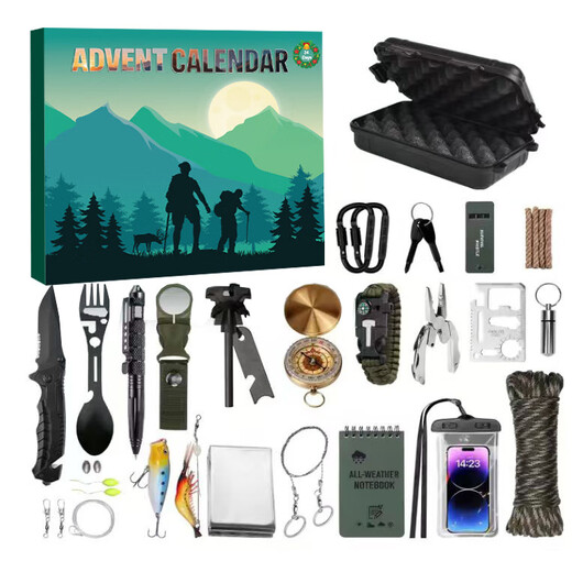 Shantou Lincun Grenzüberschreitendes neues Produkt Einhorn Blind Box Handzerrissener Weihnachtskalender Kinder Outdoor Angeln DIY Bausteinspielzeug HW-03 Outdoor Survival (Farbe Boxgröße 32 * 23,5 * 5 cm