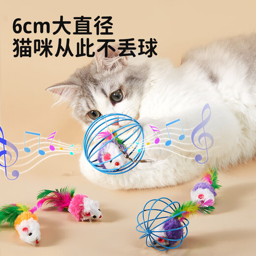 Cat toy ball, cat teasing stick, mouse-shaped self-pleasure and boredom relief artifact, door-to-door delivery, one caged rat (randomly mixed colors)