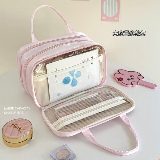 New Bow Cosmetic Bag Large Capacity Cosmetic Storage Bag Portable Upright Women's Travel Toilet Bag Three-Layer Strap Cosmetic Bag Pink Hanging Luggage丨Bow Knot