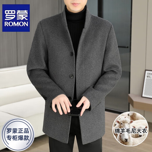ROMON woolen woolen coat for men in autumn and winter thickened warm high-end business mid-length woolen windbreaker jacket for men black L recommended 100-120Jin Jin equals 0.5 kg