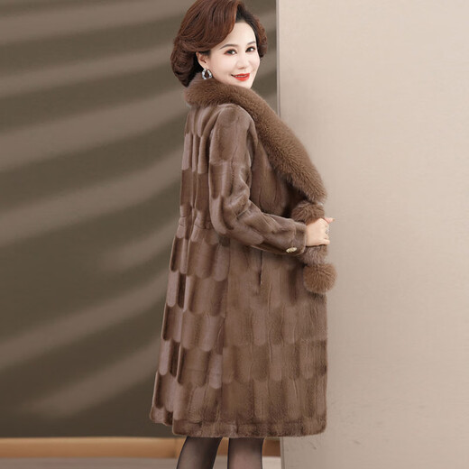Nuo Wei middle-aged and elderly women's foreign style imitation mink velvet coat large size foreign style mother's winter fur all-in-one thickened warm coat camel XL recommended 90-115Jin Jin equals 0.5kg (selected quality)