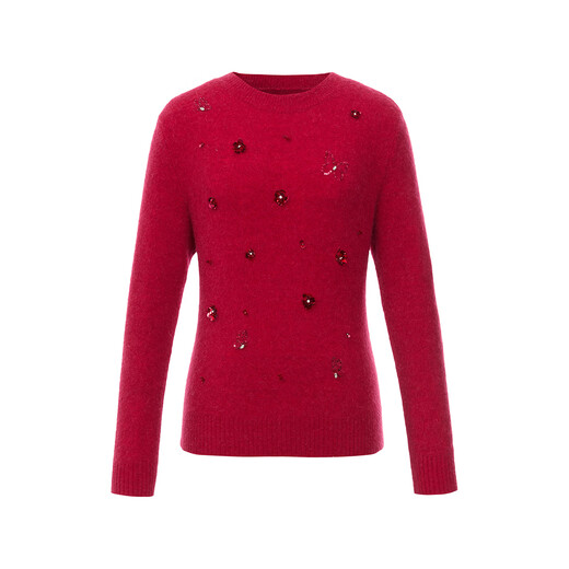 Collatier's 2025 winter new style Starlight Knitted Sheep Wool Sequin Embroidered Sweater Women's Sweater Bright Red S