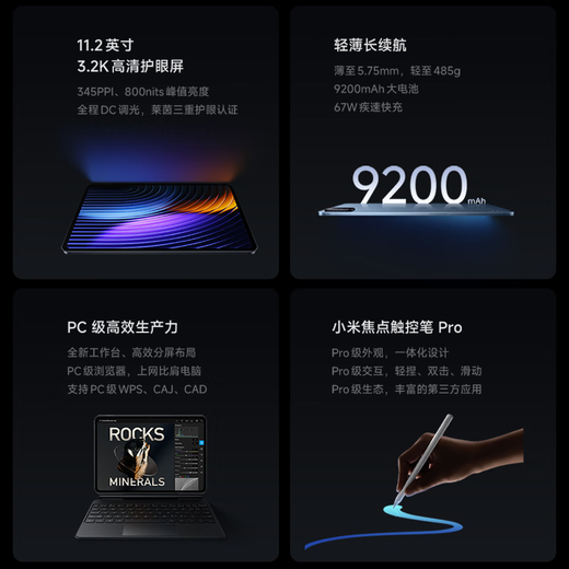 Xiaomi Tablet 8 Pro 11.2 inch 3.2K Ultra-clear Screen Snapdragon 8 Supreme Pengpai OS3 12+256G Black Tablet