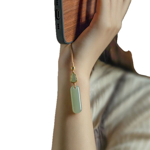 Natural Hetian Jade Ping An Wu Shi brand car key chain pendant light green simple pendant high-end men and women pendant mobile phone chain