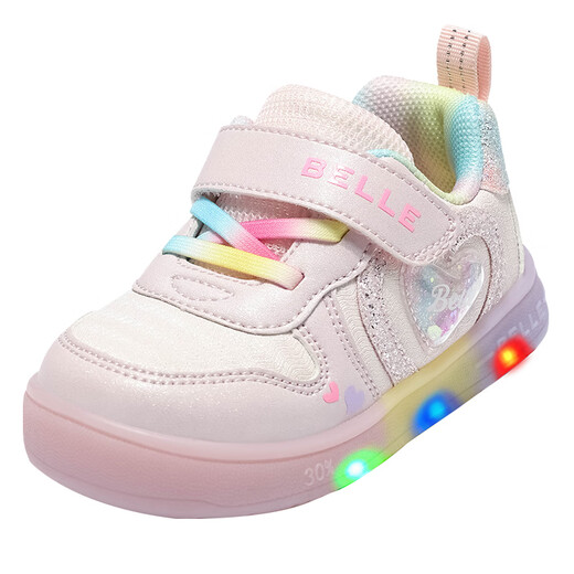 Belle Children's Shoes 2025 Autumn New Girls' Flashing Shoes Baby Casual Sneakers Girls' Sports Shoes Pink 28