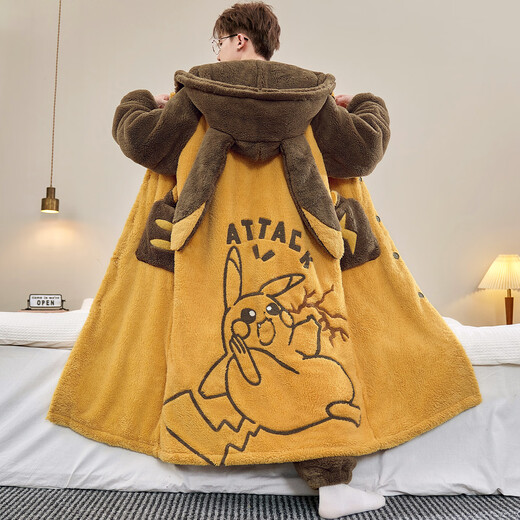 Yougang Pajamas Autumn and Winter Men's Plus Velvet Thickened Coral Velvet Pajamas Winter Men's Teenagers Large Size Home Clothes Set Winter ML105 Shark Pajamas + Pants XL (175cm Recommended Weight 130-155)