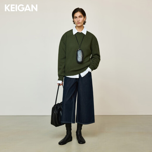 KEIGAN studio/soft and comfortable wool cashmere, fashionable Phoebe style broad-shouldered knitted sweater cardigan for women, smoked gray (shorts) M 36 (delivery within 15 days of booking)