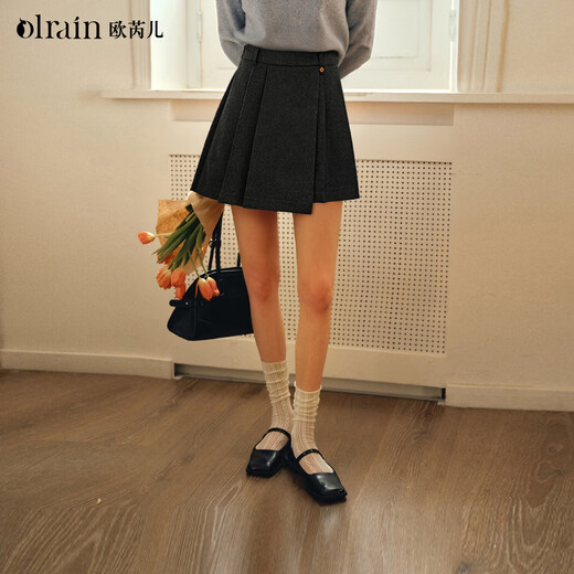 Olrain 2025 new women's autumn high-waist slimming pleated skirt gray skirt a-line skirt gray M 160/68A/M