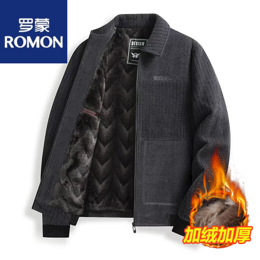 ROMON Men's Autumn and Winter New Jacket Lapel Middle-aged Chenille Casual Velvet Thickened Jacket Middle-aged and Old Dad Clothes Dark Gray Autumn and Winter Style Velvet Thickened 4XL 195/108A Recommended 165-190 Jin Jin equals 0.5 kg