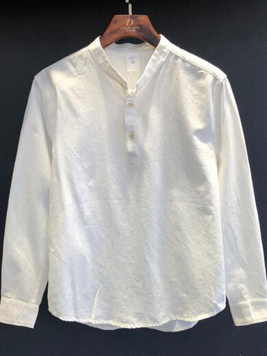 Yingtang 2025 Autumn New Men's Henry Collar Shirt Tops Versatile Simple Cotton Breathable Fashion Apricot M 90-120Jin Jin is equal to 0.5 kg