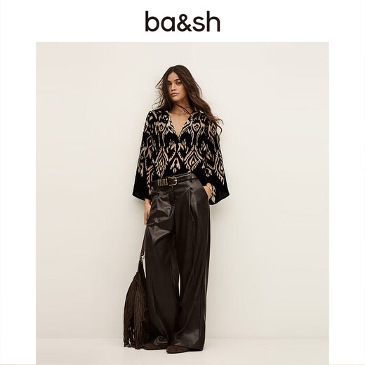 Ba&shbash2025 new autumn French velvet jacquard temperament women's shirt V-neck long-sleeved top 1H25ARRI NOIR M 1