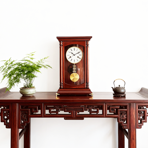 Honghe New Chinese Table Clock Copper Spring Movement Mechanical Table Clock Retro Simple Solid Wood Clock Time Living Room Ornament Toon Wood, New Gold Base 56cm Color Affected by Light Arabic Dial