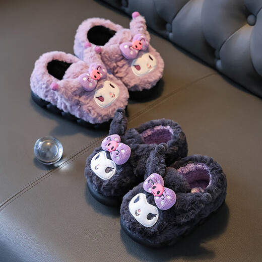 Children's cotton slippers Sanrio girls cute princess baby home indoor mother and daughter non-slip warm furry shoes purple - heel included 17.5 -28/29 inner length 17.5CM about 4-5 years old