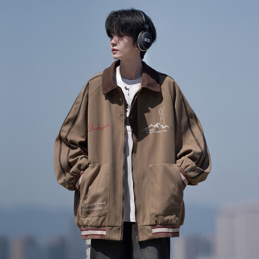 NEW OR MODE Retro Jacket Boys Spring and Autumn New Loose Casual Embroidered Baseball Uniform American High-Level Boys Jacket Brown XL Recommended 125-145 Jin Jin equals 0.5 kg