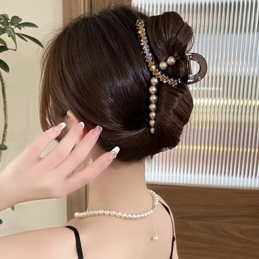 High-end grabber for women 2025 large back head hair shark clip temperament hairpin clip headdress champagne color rhinestone bow grabber