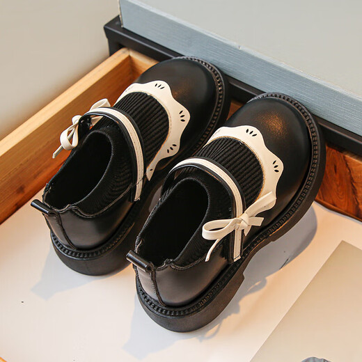 Soft-soled leather princess leather shoes for girls 2025 autumn and winter new style little girls plus velvet style performance dress shoes black single lining size 36 inner length 21.5 cm