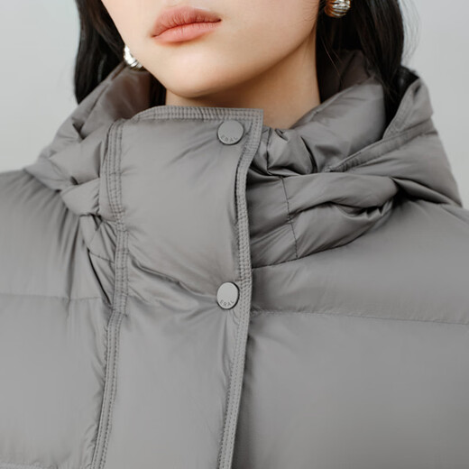 Ai Lai Chen Turin same style women's down jacket 2025 puff short hooded drawstring warm winter coat nightingale gray M