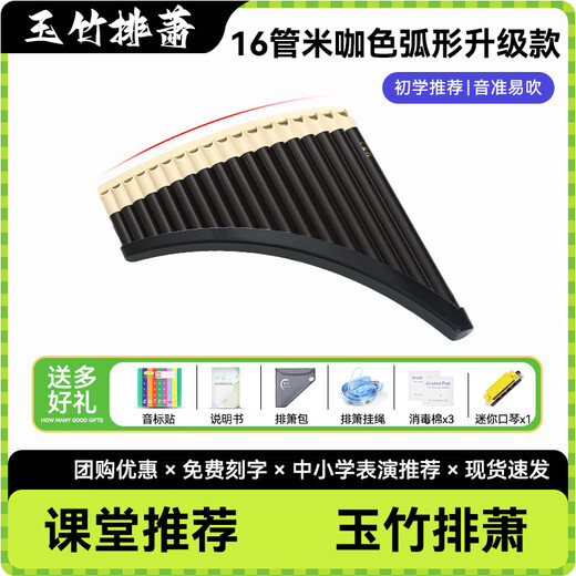 YTK玉竹排箫16管C调初学入门易学排箫小学生儿童专业演奏民族乐器 【升级款】16管米咖弧形+好礼