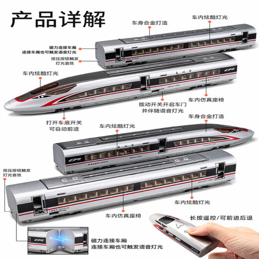 High-speed rail toy train alloy Fuxing train model children's electric track high-speed train remote control car remote control high-speed rail Fuxing Silver Double Festival