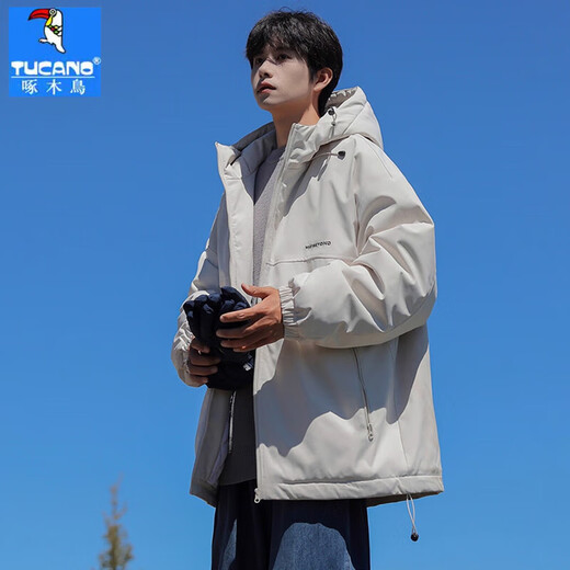 Woodpecker cotton coat men's American mountain style functional assault autumn and winter thickened velvet three-proof loose hooded cotton coat jacket for men light khaki XL (recommended 140-165 Jin Jin equals 0.5 kg)