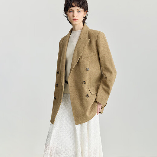 LILY2025 new winter women's wool blended thickened retro temperament commuting casual high-end suit jacket 227 rock yellow S