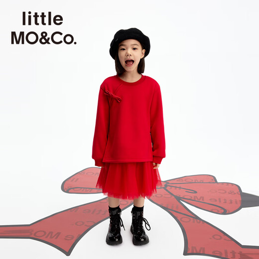 Little MO&Co. Little Tofu same style volcanic rock plus velvet little moco children's clothing winter New Year's clothing girls dress skirt big red volcanic rock heat storage 120 120/60