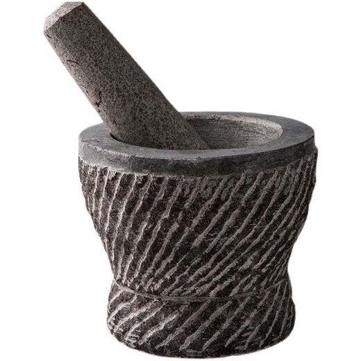 Fantasy natural stone hand-carved bluestone mortar, garlic mortar, medicine jar, household garlic paste, grinding, peeling and pressing garlic, hand-carved extra large with wooden hammer