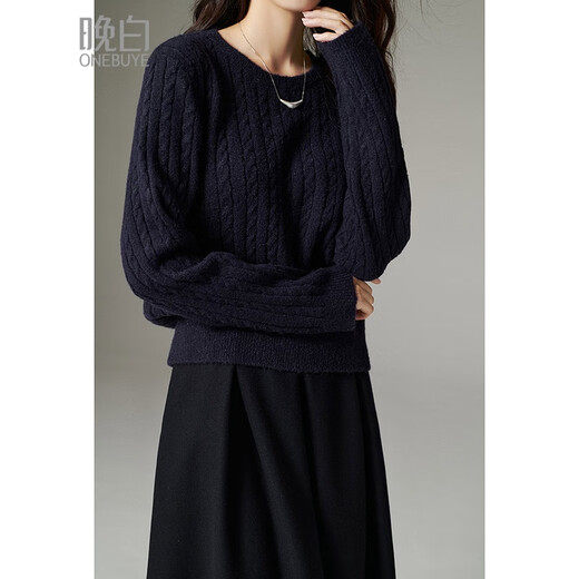 Late White Exclusive 2025 Autumn Fashionable Style Sweater Casual Cable Solid Color Pullover Sweater Women Royal Blue S