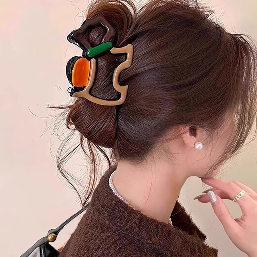 2025 High-end Design Wave Pearl Contrast Color Clip Large Hair Clip Shark Clip Hair Accessory for Women's Back of Head Store Manager Recommends Orange Puppy Clip