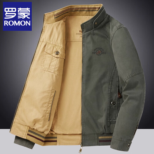 Romon Reversible Jacket Men's 2025 Spring and Autumn New Jacket Middle-aged Dad Clothing Casual Loose Stand-Collar Top