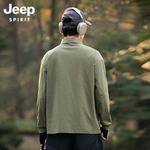 JEEP SPIRIT Jeep long-sleeved T-shirt men's 2025 new spring and autumn sports running and cycling clothing casual men's long-sleeved T-shirt Green L Recommended weight 125-140Jin Jin equals 0.5 kg