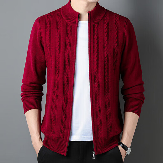 XJSGS international high-end brand men's pure woolen sweater 2025 spring and autumn stand-up collar solid color dad light luxury knitted cardigan high-end rice camel spot speed L recommendation 120-140Jin Jin equals 0.5 kg